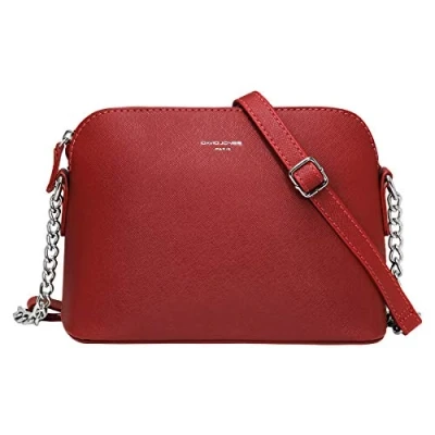 Afbeelding van David Jones Kleine schoudertas voor dames handtas ketting zilverkleurig boodschapper zak telefoon PU leer stijf reistas stad reizen winkelen mode chic, Rood, Taille unique