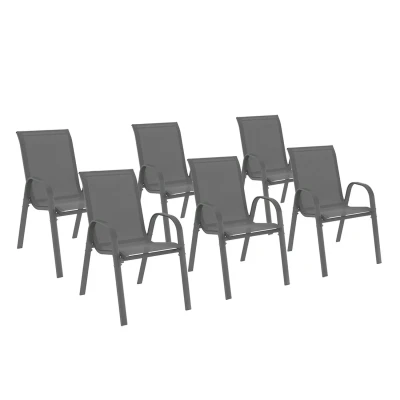 Image de Lot de 6 chaises jardin LYMA métal et textilène empilables gris anthracite