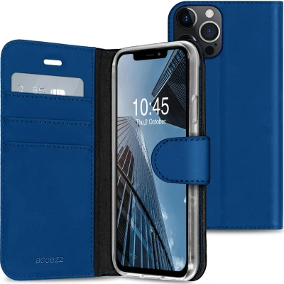 Afbeelding van Accezz Hoesje Geschikt voor iPhone 13 Pro Met Pasjeshouder Wallet Softcase Bookcase Donkerblauw