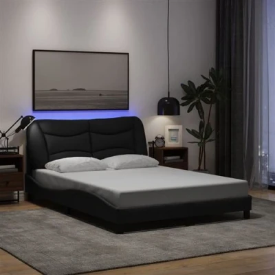 Image de vidaXL Cadre de lit avec lumières LED noir 140x190 cm tissu