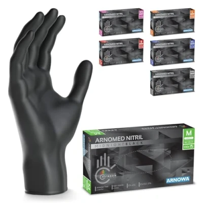 Afbeelding van Arnomed nitril handschoenen maat M, zwarte handschoen, 100 stuks/doos, wegwerphandschoenen poedervrij &amp; latexvrij, handschoenen, wegwerp keukenhandschoenen,