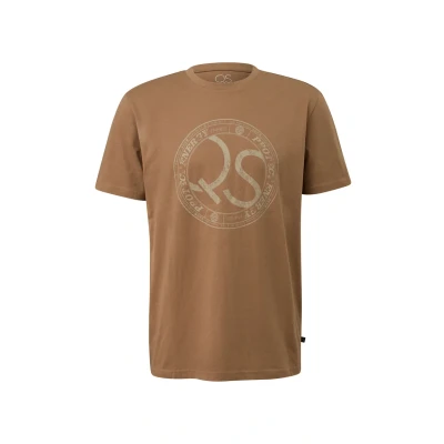 Afbeelding van QS Basic Rundhals MIT Frontdruck Tshirt print, Heren, Maat: Medium, Sandstein