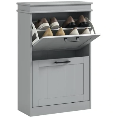 Afbeelding van HOMCOM schoenenkast, 2 klapdeuren, verstelbare planken, voor entree, hal, 54 x 24 82,5 cm, grijs
