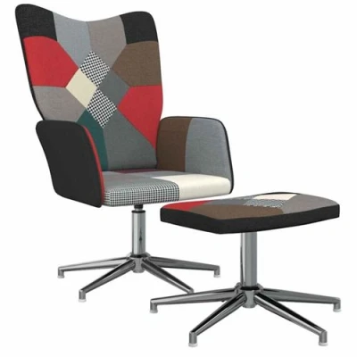 Afbeelding van Relaxstoel met voetenbank patchwork stof