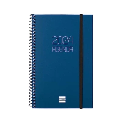 Afbeelding van Finocam Ondoorzichtige spiraalagenda 2024 horizontale weekkalender, januari december (12 maanden), Franse versie, blauw