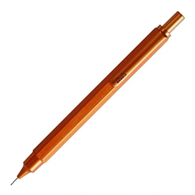 Afbeelding van RHODIA 9398C vulpotlood ScRipt zeshoekige behuizing van geborsteld aluminium oranje voor standaard grafietvullingen 0,5 mm, intrekbaar stalen kanon, gum onder de schuiver collectie