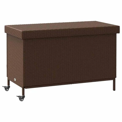 Afbeelding van vidaXL Tuinbox met wielen 110x55x73 cm poly rattan bruin
