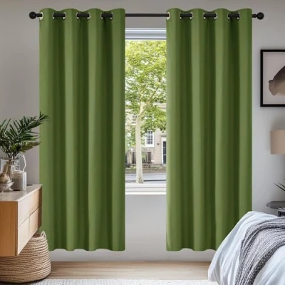 Afbeelding van Deconovo warmte isolerende verduisterende gordijnen, modern ontwerp met oogjes, gordijnen voor woonkamer en slaapkamer, 140x220 CM (breedte x hoogte), grasgroen, 2 stuks