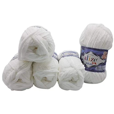 Afbeelding van Alize Velluto Set van 5 bollen baby breiwol, 500 gram wol, super zacht bulky (wit 55)