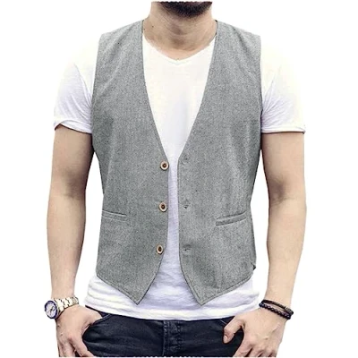 Afbeelding van AeoTeokey Linnen zomervest voor heren, casual vest, regular fit, Lichtgrijs