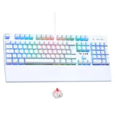 Image de The G Lab Keyz Rubidium Blanc Clavier Mecanique USB, AZERTY, RGB 100% Personnalisable, Anti Ghosting, Repose Poignet Gamer Blanc, Switch Red Interchangeable PC, PS4, PS5, Xbox New