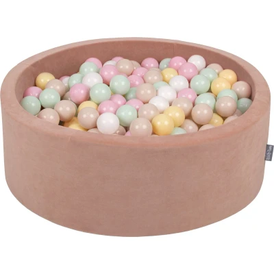 Afbeelding van KiddyMoon rond ballenbad fluwelen 90x30cm/300 ballen ∅ 7cm ballenbakken voor baby&#039;s speelbad peuters, made in the eu, woestijnrozen: pastelbeige/pastelgeel/wit/mint/poederroze