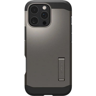 Afbeelding van Spigen Tough Armor Hoesje Geschikt voor Apple iPhone 16 Pro Max Compatibel met MagSafe Back Cover Militaire Standaard Kickstand Gunmetal