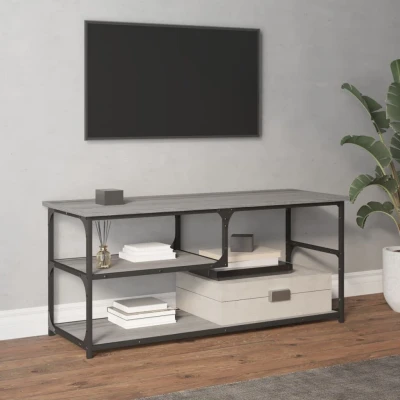 Afbeelding van Tv meubel 103x38x46,5 cm en bewerkt hout staal grijs sonoma