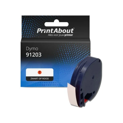 Afbeelding van Huismerk Dymo 91203 Tape Zwart op rood (12 mm)