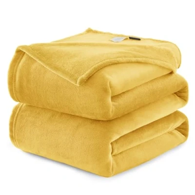 Afbeelding van WAVVE Flanel fleecedeken voor zetel, enkele maat, superzacht, comfortabel, warm en wollig, microvezeldeken, geel, 130 x 150 cm