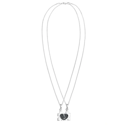Afbeelding van Elli Dames Halsketting Puzzelstukjes Hanger Partner Ketting met Zwarte Kristallen in 925 Sterling Zilver