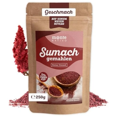Afbeelding van Monte Nativo Gemalen sumak (250 g), premium en veganistisch, voor glutenvrij koken, bakken bakken, Turkse specerijen, oosterse keuken