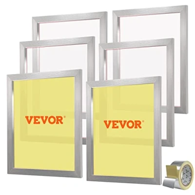 Image de VEVOR Kit de sérigraphie, 6 cadres sérigraphie en aluminium, 50,8 x 61 cm avec maille 110 points, nylon haute tension et ruban d&#039;étanchéité pour t shirts, impression à faire soi même