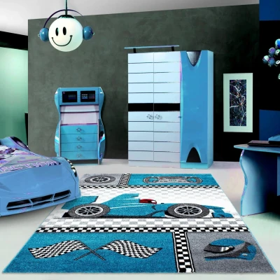 Afbeelding van Kids Formule 1 Vloerkleed Kinderkamer Blauw / Grijs Laagpolig 160x230 cm