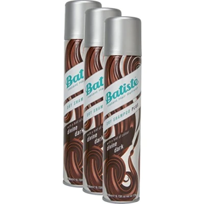 Afbeelding van Batiste Divine Dark droogshampoo, elk 200 ml, met een vleugje kleur voor medium en donker bruin haar, fris alle haartypes, 3 stuks