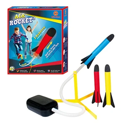 Image de Paul Günther 1556 Jeu de fusée Air Rocket² avec pompe démarrage et 3 fusées en mousse, pour enfants à partir 4 ans, super plaisir la plage, dans le jardin ou au parc