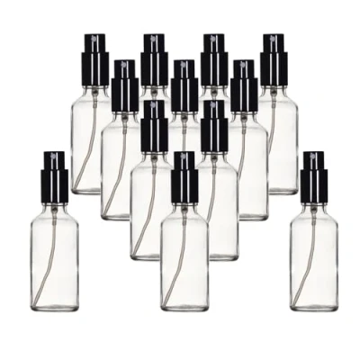 Afbeelding van Yizhao 50 ml transparente Boston Glasflaschen mit schwarzem feinem Sprühnebel, für ätherische Öle, Reinigung, Parfüm, Reiseflüssigkeit, Make up, tragbare Kosmetik Flaschen 12 Stück