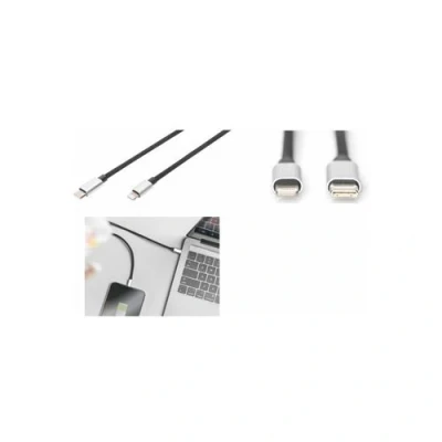 Image de DIGITUS Câble Lightning 24 pin USB C mâle pour 1 m double blindage blanc moulé Alimentation (18 W) Apple iPad/iPhone/iPod (Lightning)