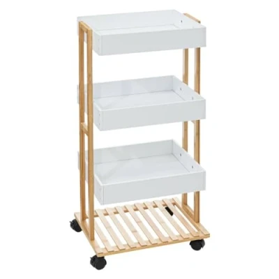 Afbeelding van 5Five Doucherekje/badkamerrekje/trolley bamboe/wit 4 lagen 40 x 30 87 cm