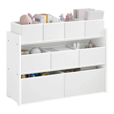 Afbeelding van Lestarain Opbergrek voor kinderen, speelgoedopslag opbergmeubel speelgoed, 9 afneembare dozen van vliesstof, wit, 92 x 30 60/68 cm