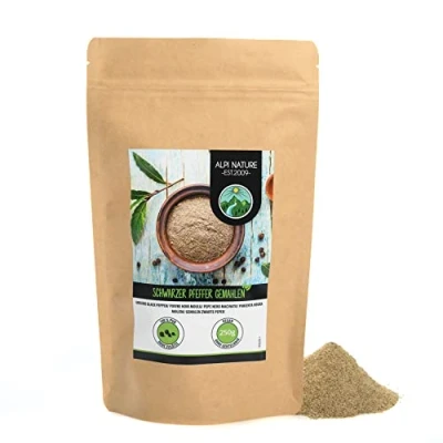 Afbeelding van gemalen zwarte peper (250 g), 100% natuurlijke peper, natuurlijk zonder toevoegingen, veganistisch,