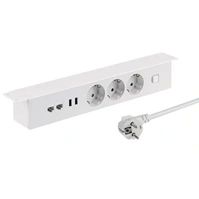 Afbeelding van MaxTrack stekkerdoos met 3 contacten, 2x USB en RJ45 voor op bureau / wit 1,8 meter