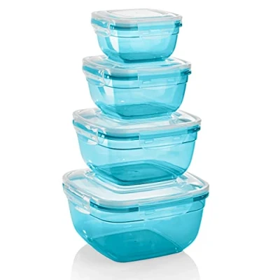 Afbeelding van Grizzly set van 4 voedselcontainers (0,5L, 0,9L, 1,5L, 2,4L), vierkant, kunststof, 100% luchtdicht/waterdicht, magnetronbestendige opslagcontainers, benzine