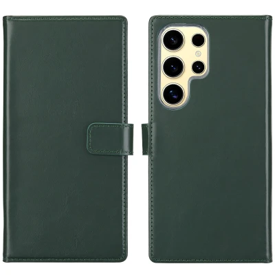 Afbeelding van Selencia Hoesje Geschikt voor Samsung Galaxy S25 Ultra Met Pasjeshouder Echt Lederen Bookcase Groen