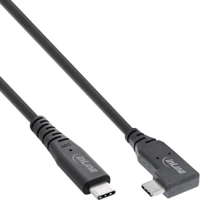 Afbeelding van InLine USB C Kabel USB4 Een kant haaks 240W PD 1 meter Zwart