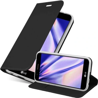 Afbeelding van Cadorabo Hoesje geschikt voor LG K10 2017 in CLASSY ZWART Beschermhoes met magnetische sluiting, standfunctie en kaartvakje Book Case Cover Etui