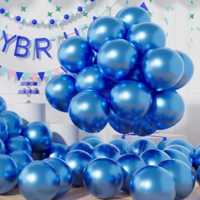 Afbeelding van AULE 50 stuks blauwe metallic heliumballonnen, 30 cm, latexballonnen, verjaardagsdecoratie voor babyshower, afstudeerfeest, afstudeerfeest