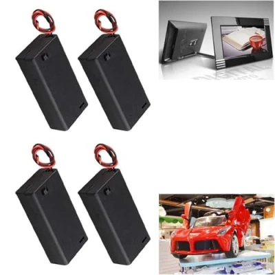 Afbeelding van 4 stuks batterijhouder 2 x 1,5 V 3 AA kunststof met tas, aansluitkabel en aan/uit schakelaar, Mignon &quot;AA&quot;