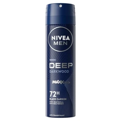 Image de NIVEA MEN DEEP DARKWOOD Déodorant spray (1 x 200 ml), Détranspirant 72h anti humidité, odeurs, &amp; antibactérien au charbon noir actif, homme transpirant parfum boisé