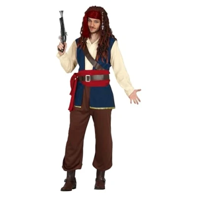 Afbeelding van Guirca Piraat &amp; Viking Kostuum Paddy De Beruchte Zee Man Blauw, Bruin, Wit / Beige Maat 54 56 Carnavalskleding Verkleedkleding