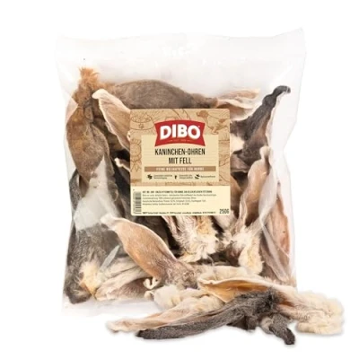 Afbeelding van 250g DIBO konijnenoren met vacht hondensnacks