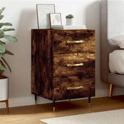 Afbeelding van Nachtkastje 40x40x66 cm bewerkt hout gerookt eikenkleurig