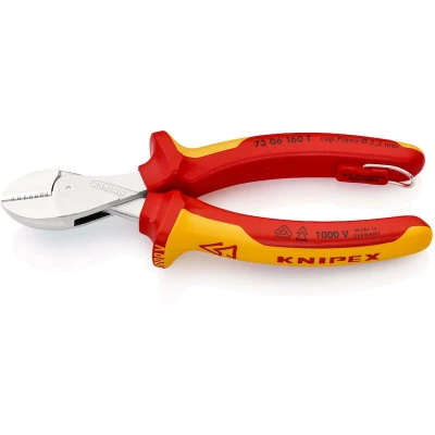 Image de KNIPEX 73 06 160 T X Cut coupe diagonale compacte isolée VDE avec gaine multi composants / crochet de maintien chromé 160mm