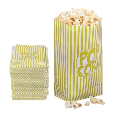 Afbeelding van Relaxdays popcorn zakjes 144 stuks papier retro look gestreept geel wit
