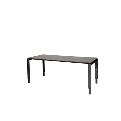 Afbeelding van Domino bureau, hoogte instelbaar (62 85cm) met 180x80cm &#039;zwevend&#039; logan eiken 25mm blad en zwart (RAL9005) N poot frame
