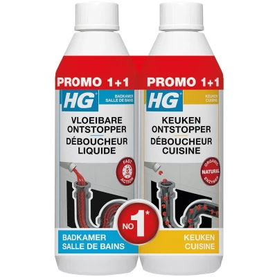 Afbeelding van HG Vloeibare Badkamer + Keuken Ontstopper Promopack 1LT