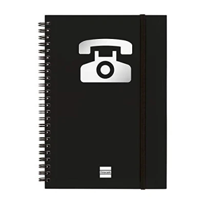 Afbeelding van Finocam Telefoonindex met dubbele spiraal en elastische sluiting (48 vellen, 120 g, A5), zwart