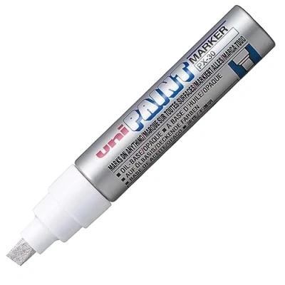 Afbeelding van Uni PX 30 olieverf marker van metaal en glas, hout, kunststof, afgeschuinde punt voor buiten (4 8,5 mm), zilver