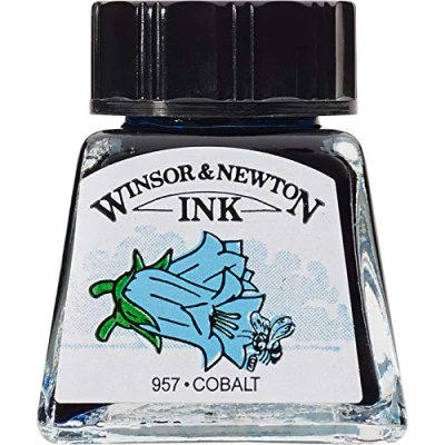 Image de Winsor &amp; Newton 1005176 Drawing Inks Encre pour calligraphes, illustrateurs, graphistes, artistes Couleurs résistantes à l&#039;eau, transparence exceptionnelle, bouteille de 14 ml Cobalt