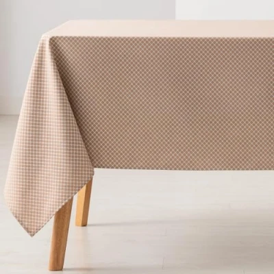 Afbeelding van GAMUSI Vlekafstotend tafelkleed voor rechthoekige tafel, kleine ruiten, glad, jacquard, waterdicht, 140 x 200 cm, kleur taupe
